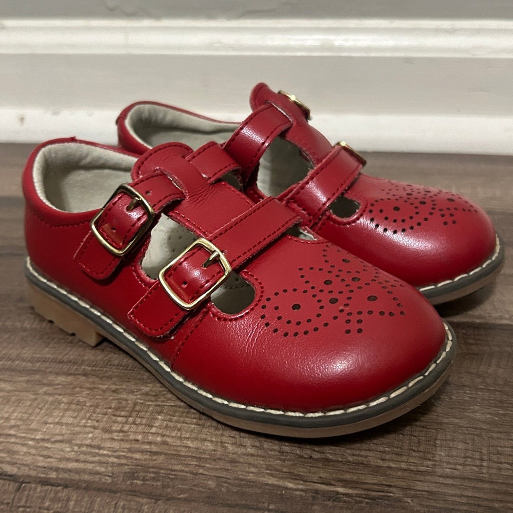 L'Amour Girls Shoes Toddler 9 Red Leather Heart Brogue Preppy Holiday Vintage